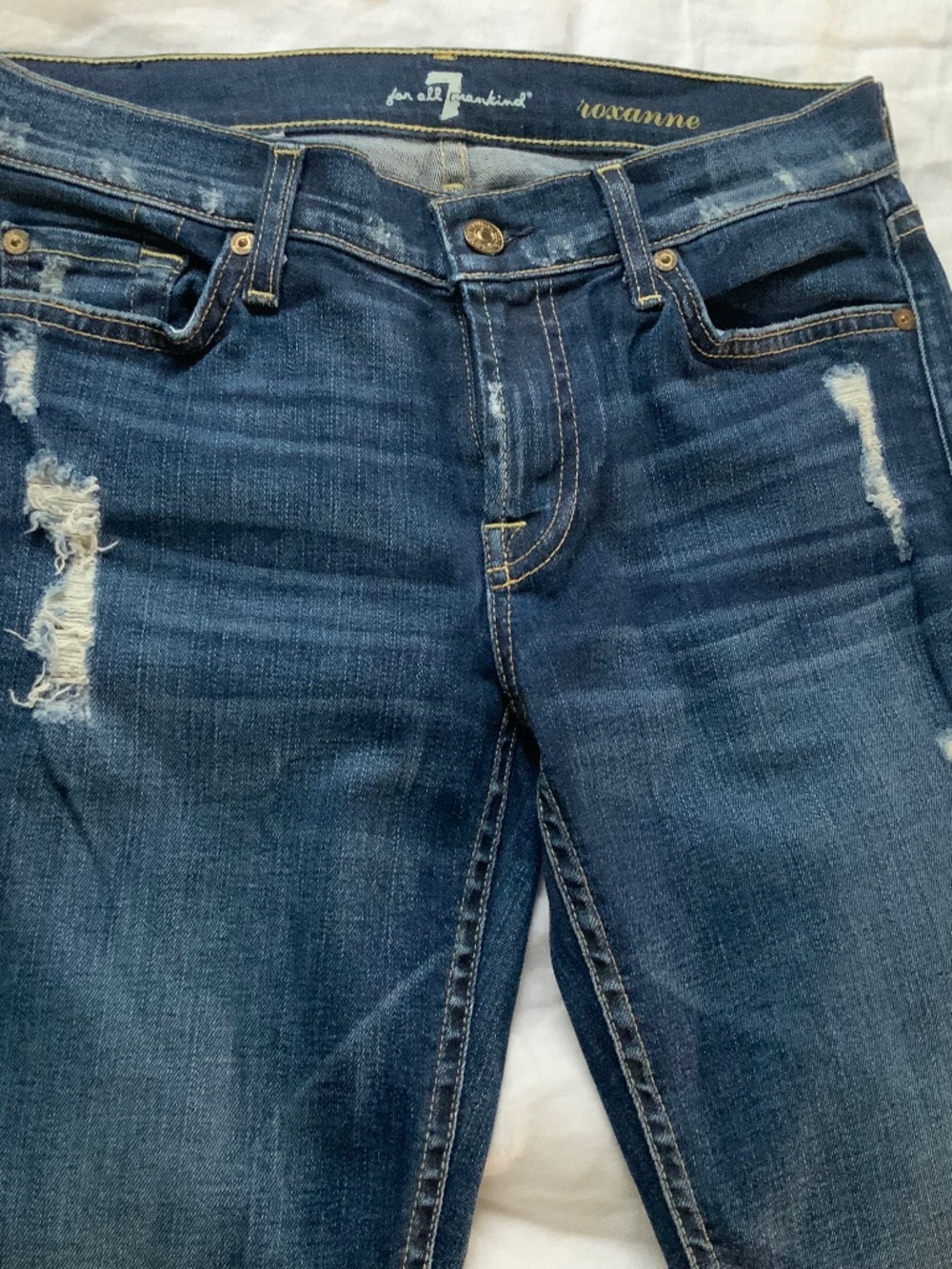 NWOT Seven For All Mankind Roxanne Skinny Jeans Mid Rise Destroyed Size 27